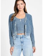 GUESS Pulover cu decolteu in V si nasturi - Albastru inchis