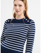 GUESS Pulover cu dungi si nasturi decorativi - Alb/Albastru inchis