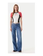 GUESS Pulover tricotat din viscoza cu model colorblock si logo brodat pe piept