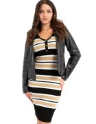 GUESS Rochie bodycon cu model in dungi - Alb/Negru/Maro deschis