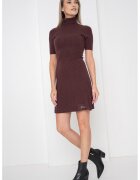 GUESS Rochie cambrata scurta din amestec de matase si casmir - Maro inchis
