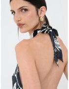 GUESS Rochie mini cu model halter - Alb fildes/Negru