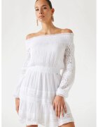 GUESS Rochie mini din amestec de matase cu decolteu pe umeri - Alb
