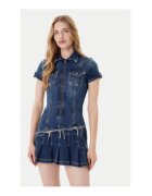GUESS Rochie mini din denim cu pliuri și franjuri