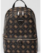 GUESS Rucsac din piele ecologica cu model monograma si fermoar - Maro inchis/Bej