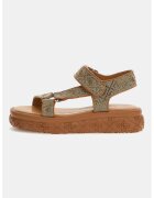 GUESS Sandale cu strasuri - inchidere velcro si model monograma - Maro/Bej