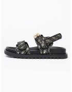 GUESS Sandale cu velcro si logo metalic - Auriu/Negru