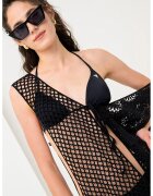 GUESS Sutien de baie cu cupe triunghiulare si detaliu logo - Negru