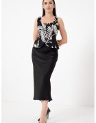 GUESS Top asimetric din amestec de in cu model - Alb fildes/Negru