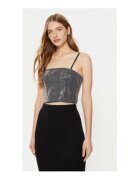 GUESS Top crop cu bretele spaghetti si aspect lucios