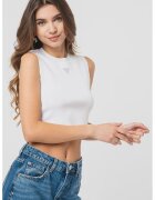 GUESS Top crop cu logo discret - Alb optic