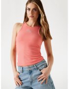 GUESS Top cu decolteu la baza gatului si logo - Coral