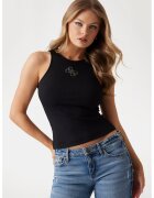 GUESS Top cu decolteu la baza gatului si logo - Negru