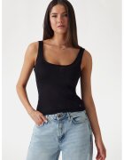 GUESS Top cu decolteu rotund si insertii stralucitoare - Negru