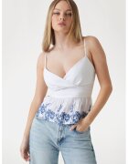 GUESS Top de bumbac cu decolteu in V - Alb