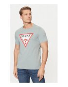 GUESS Tricou bumbac cu decolteu la baza gatului si logo - Gri deschis