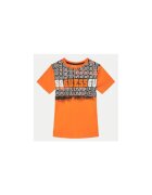 GUESS Tricou bumbac cu imprimeu logo si decolteu la baza gatului - Portocaliu mandarina