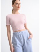 GUESS Tricou crop cu decolteu la baza gatului - Roz pastel