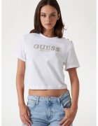 GUESS Tricou crop cu logo - Alb/Auriu