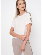 GUESS Tricou crop de bumbac cu segmente laterale cu logo - Bej
