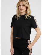 GUESS Tricou crop de bumbac cu segmente laterale cu logo - Negru