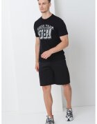 GUESS Tricou cu decolteu la baza gatului rotund si imprimeu logo - Negru/Gri inchis