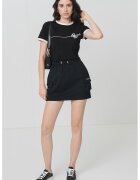GUESS Tricou cu decolteu la baza gatului si imprimeu logo - Negru/Crem