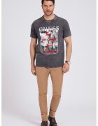GUESS Tricou cu decolteu la baza gatului si imprimeu logo - Rosu/Alb/Gri