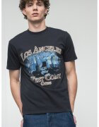 GUESS Tricou cu decolteu la baza gatului si imprimeu - Negru/Maro deschis/Albastru