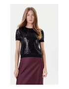 GUESS Tricou cu decolteu la baza gatului si imprimeu uni