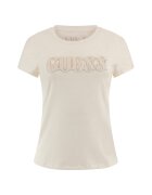 GUESS Tricou cu decolteu la baza gatului si logo - Crem
