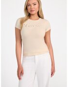 GUESS Tricou cu decolteu la baza gatului si logo pe piept - Bej inchis