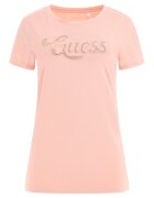 GUESS Tricou cu decolteu la baza gatului si logo pe piept - Piersica