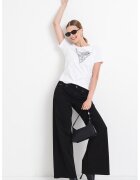 GUESS Tricou cu decolteu rotund si logo cu strasuri - Alb/Argintiu inchis