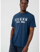 GUESS Tricou cu imprimeu logo - Albastru inchis/Alb murdar