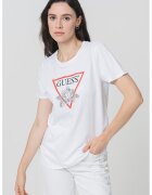 GUESS Tricou cu logo si paiete - Rosu/Alb optic/Argintiu