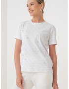 GUESS Tricou cu model monograma - Alb/Gri deschis/Argintiu