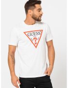 GUESS Tricou de bumbac cu imprimeu logo - Alb optic/Rosu deschis