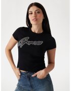 GUESS Tricou din amestec de bumbac cu aplicatii cu strasuri - Negru