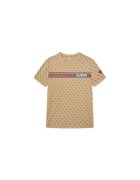 GUESS Tricou din amestec de bumbac cu banda cu logo pe piept si imprimeu-logo - Bej inchis
