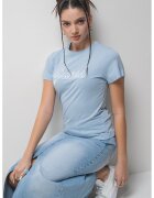 GUESS Tricou din bumbac cu decolteu la baza gatului - Albastru deschis