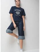 GUESS Tricou din bumbac cu decolteu la baza gatului si logo - Alb/Bleumarin