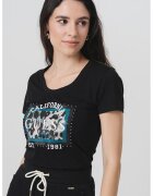 GUESS Tricou din bumbac cu imprimeu - Negru/Alb optic/Verde aquamarin