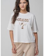 GUESS Tricou din bumbac cu paiete pentru antrenament - Auriu/Alb fildes