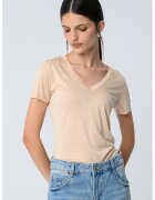 GUESS Tricou din lyocell cu decolteu in V - Piersica