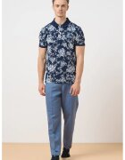 GUESS Tricou polo din amestec de bumbac cu model - Alb optic/Bleumarin