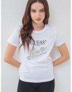 GUESS Tricou regular fit cu imprimeu logo - Alb/Argintiu
