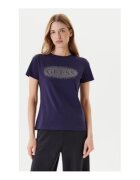 GUESS Tricou regular fit uni din amestec de bumbac cu strasuri si logo pe piept
