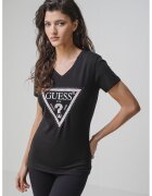GUESS Tricou slim fit cu decolteu in V - Negru/Gri deschis/Bej