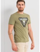 GUESS Tricou slim fit cu imprimeu logo contrastant pe piept - Alb/Negru/Verde aquamarin